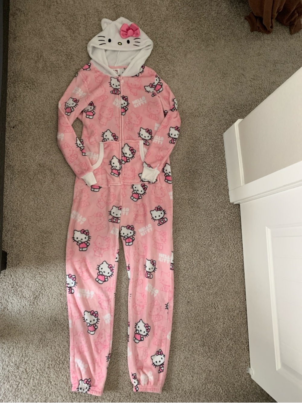 Hello Kitty Pink Hooded Fleece One-Piece Jumpsuit